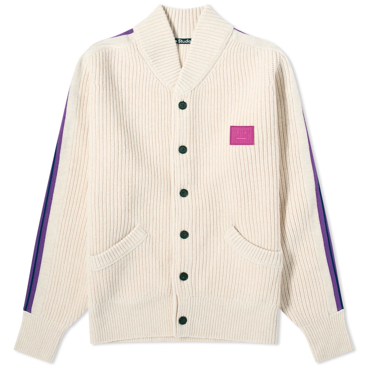 Sveter Acne Studios Karling Varsity Stripe Face Cardigan "Oatmeal Melange" Béžová | C60082-633, 0