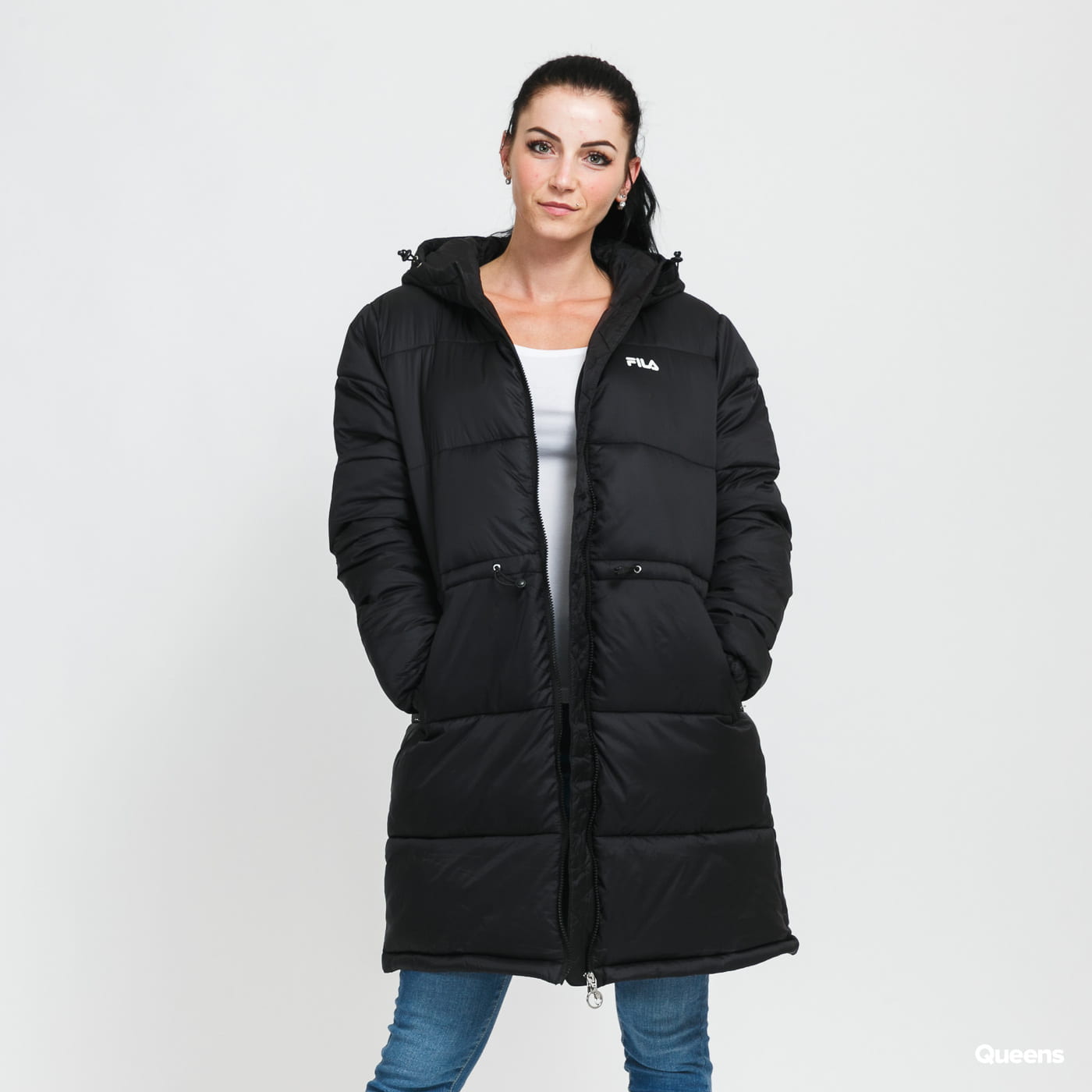 Prešívaná bunda FILA Long Hooded Puffer Jacket Čierna | 688932 002, 0