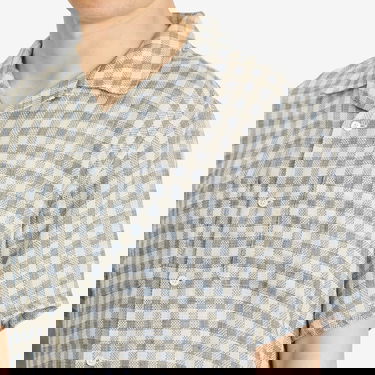 Košeľa BEAMS Beams Plus Open Collar Panama Plaid Linen Shirt, Size Large Modrá | 3801-0179-139-75, 5