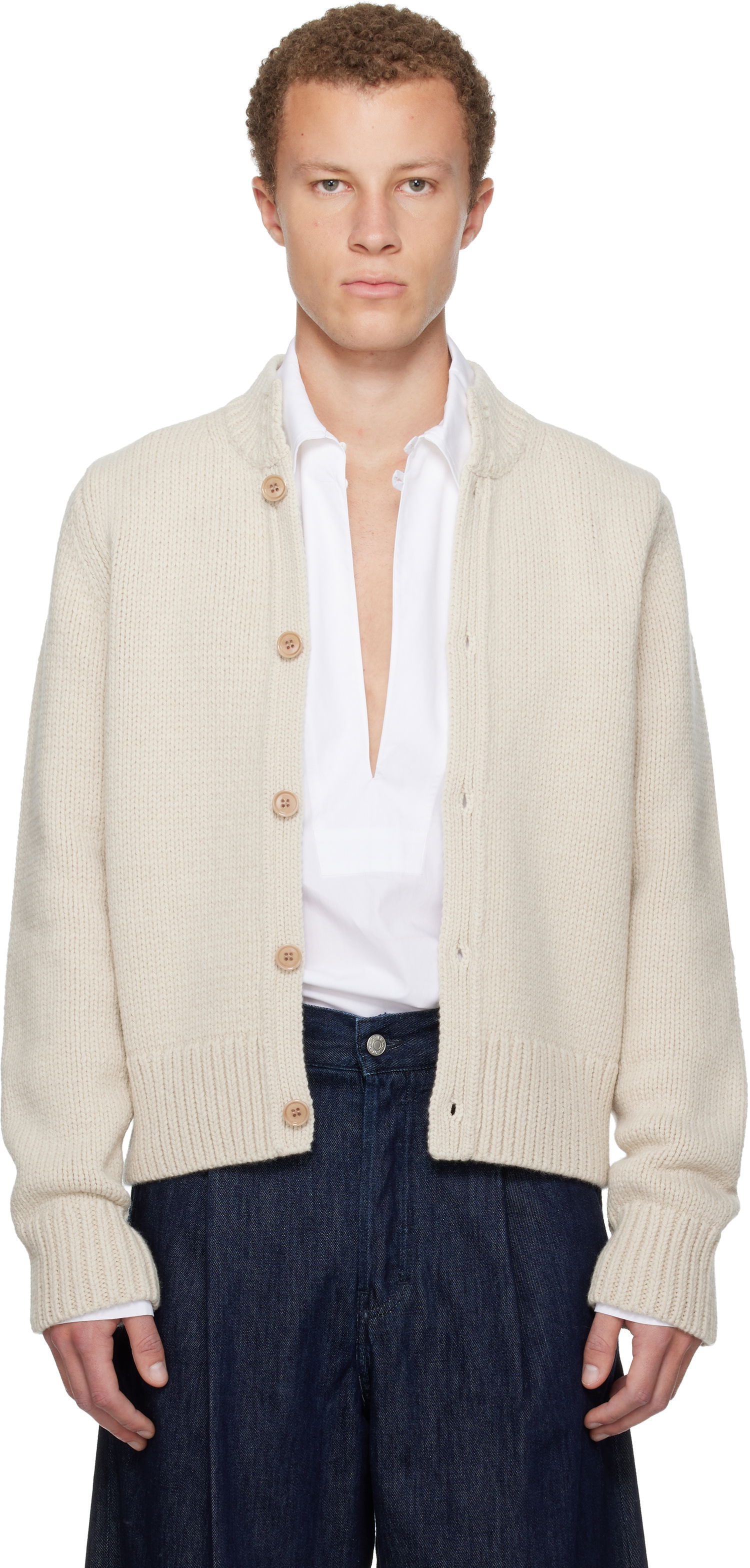Sveter Dries Van Noten Merino Wool Knitted Cardigan Béžová | 252-021247-2710, 0