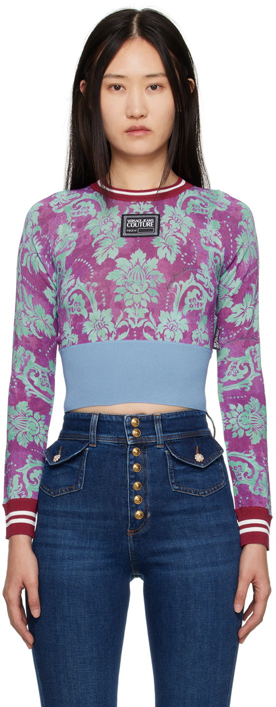 Crop Top Versace Jeans Couture Tapestry T-Shirt Fialová | E73HAFM26ECM08H, 0
