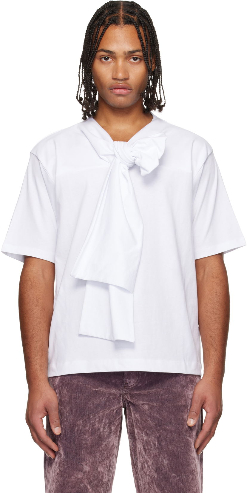 Tričko Dries Van Noten Dries Van Noten Bow Neck Cotton T-shirt Biela | 252-021108-2603