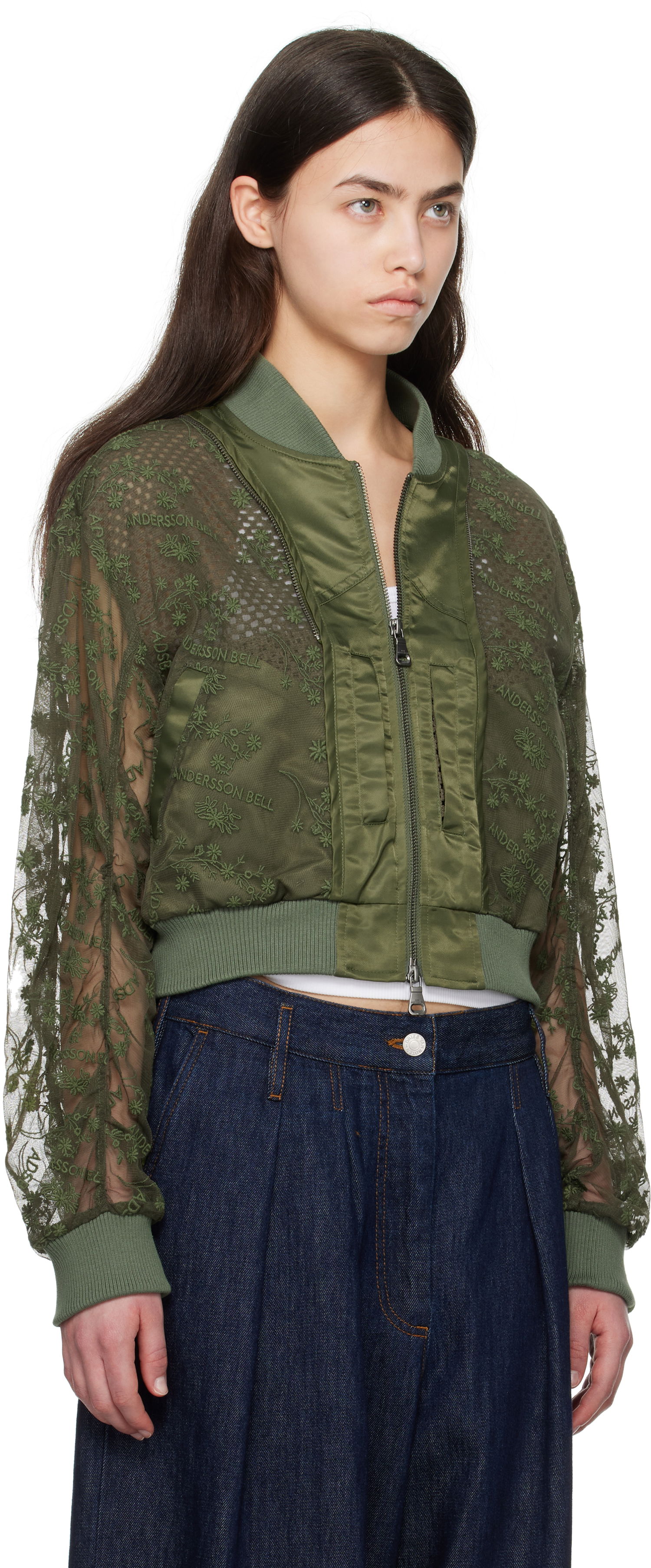 Bomber bunda Andersson Bell Andersson Bell Layered Logo Lace Short Bomber Jacket Zelené | awa703w, 1