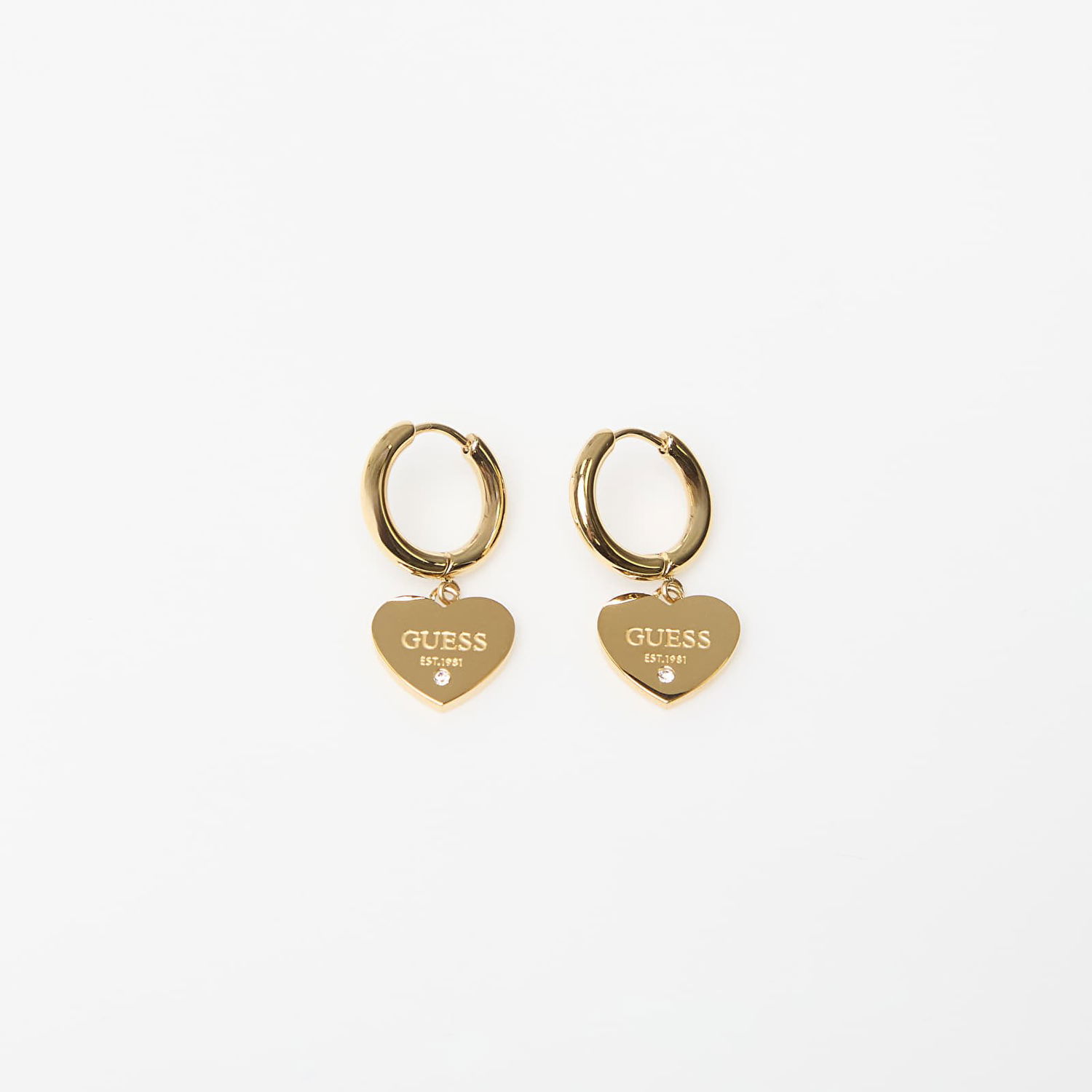 Náušnice GUESS Huggie Me Heart Charm Hoop Earrings with Crystal Detail Žltá | JUBE03145JWYG-GOLD, 0