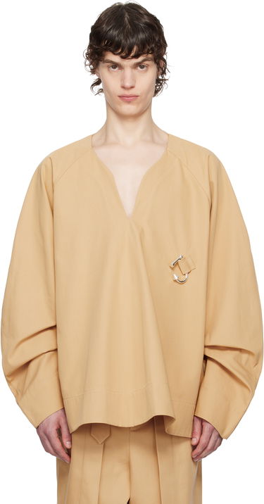 Košeľa JW Anderson JW Anderson Oversized V-Neck Gathered Sleeve Top Béžová | TP0348-PG1713, 0