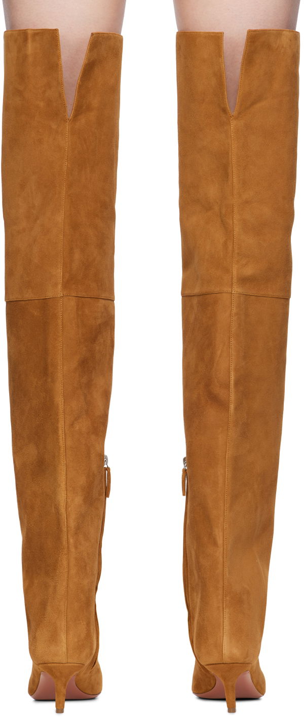 Šaty Amina Muaddi Amina Muaddi Fiona Thigh-High Suede Boots Hnedá | FIONA THIGH BENDED HEEL SUEDE, 1