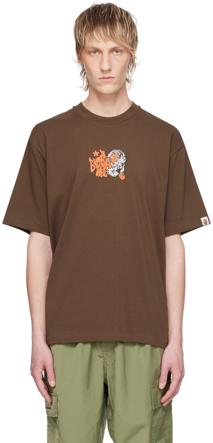 Tričko BAPE BAPE Brown Graffiti Ape Head Hnedá | 001TEK301346M, 0