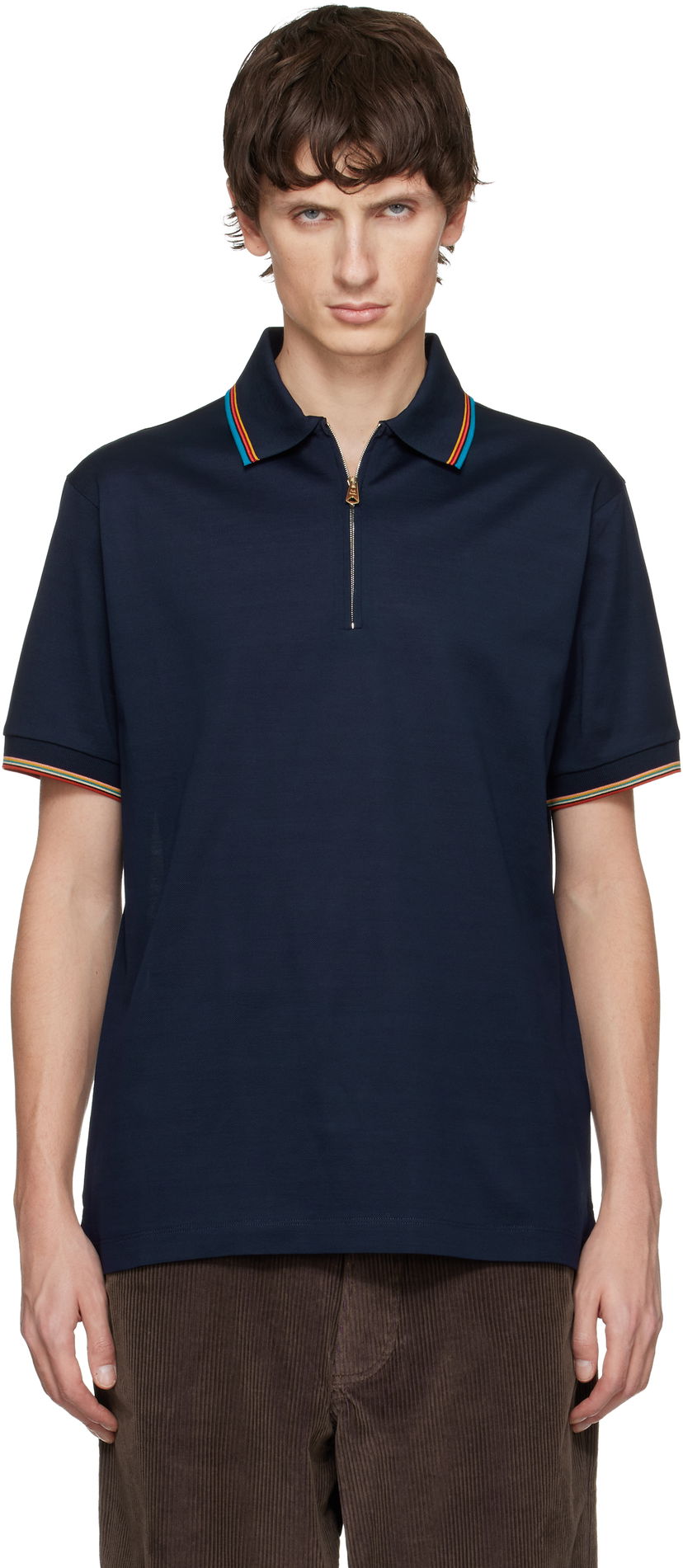 Polo tričko Paul Smith Paul Smith Multi-Stripe Quarter-Zip Polo Shirt Navy | M1R-487Y-L00089-49