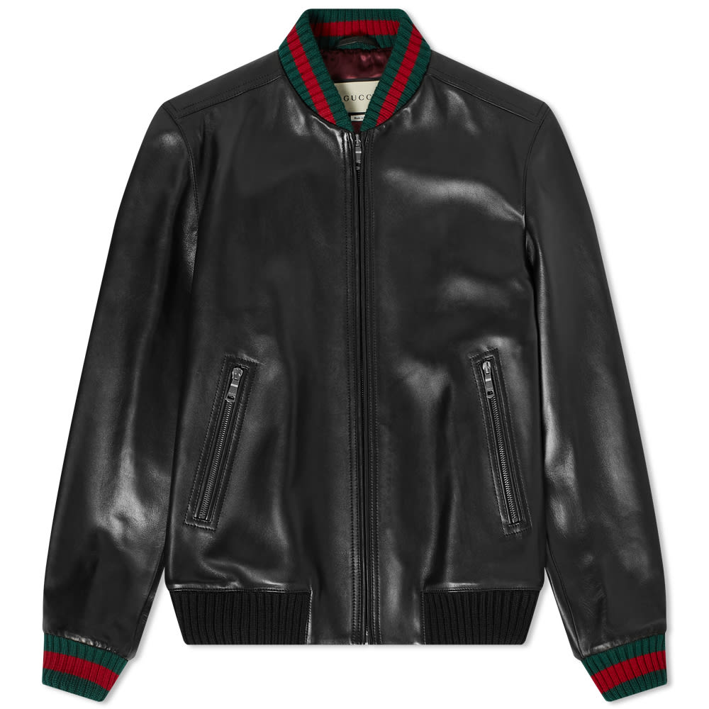Bomber bunda Gucci GRG Taped Leather Bomber Jacket Čierna | 431343-XG206-1060, 0