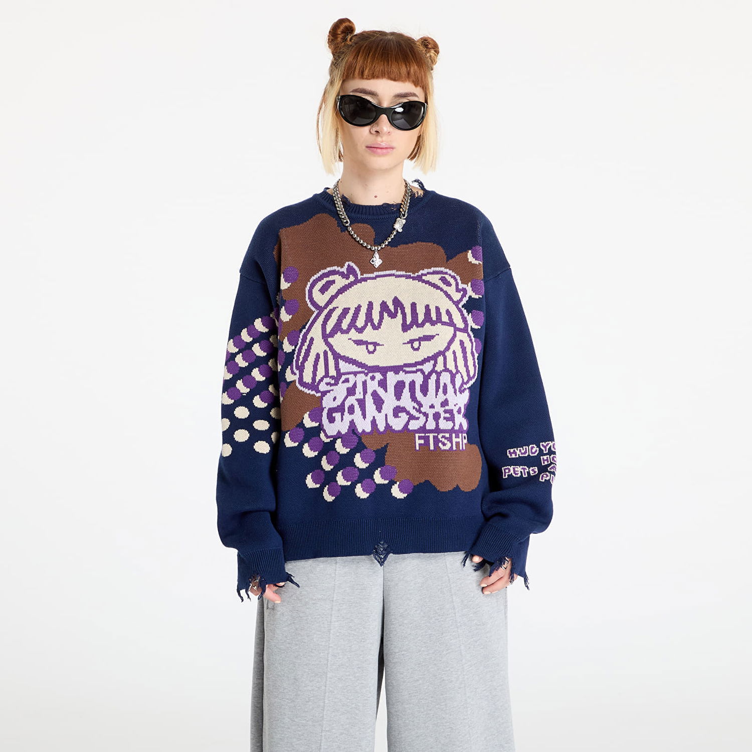 Sveter Footshop Spiritual Gangster Print Crewneck Modrá | FTSHP_392, 1