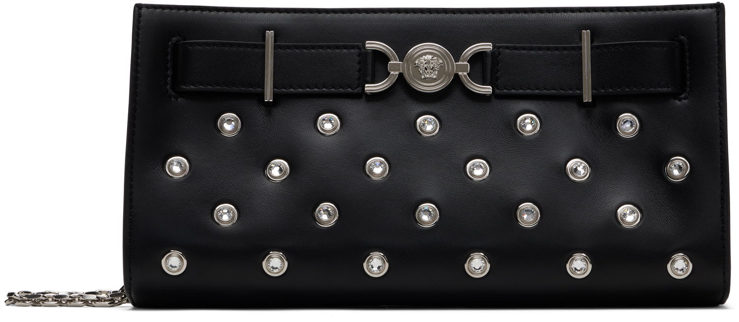 Kabelka Versace Versace Lamb Leather Crystal-Embellished Clutch Čierna | 1015798_1A13490_1B00P, 0