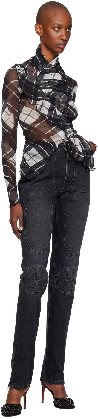 Košeľa Jean Paul Gaultier Jean Paul Gaultier Distorted Tartan Long Sleeve T-Shirt Čierna | 24/31-F-TO237-T573-000201, 3