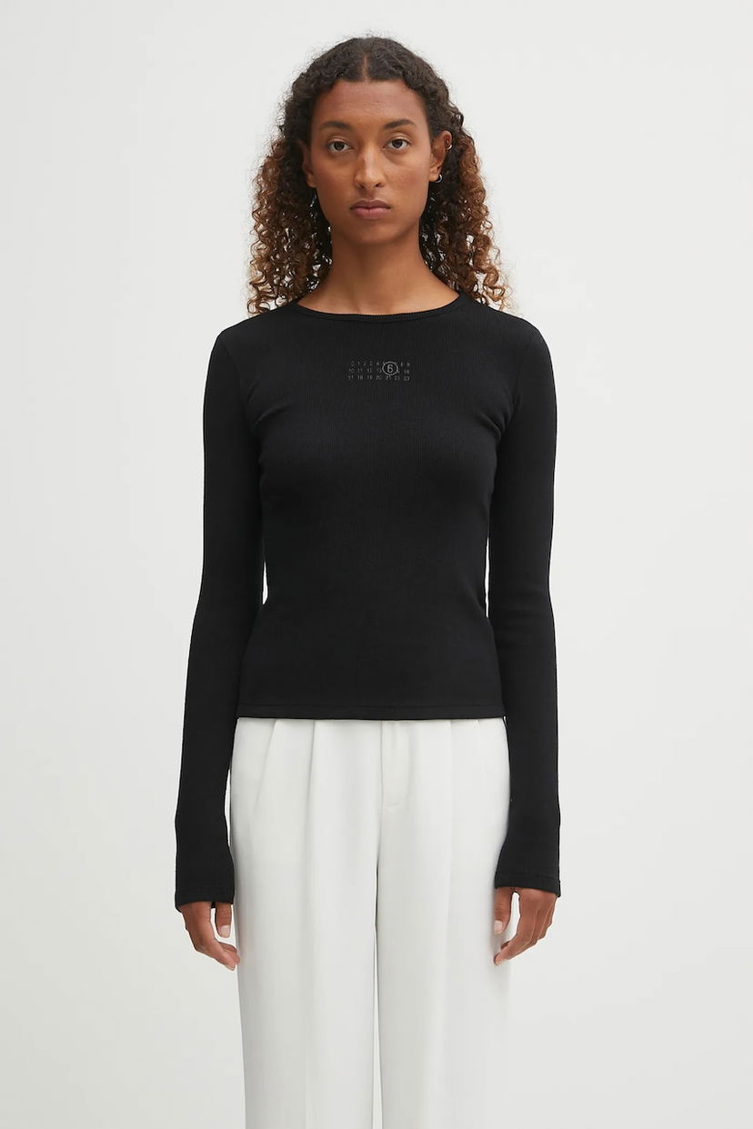 Tričko Maison Margiela MM6 Maison Margiela Slim-Fit Ribbed Long Sleeve T-Shirt Čierna | S52NH0029.M20122.900