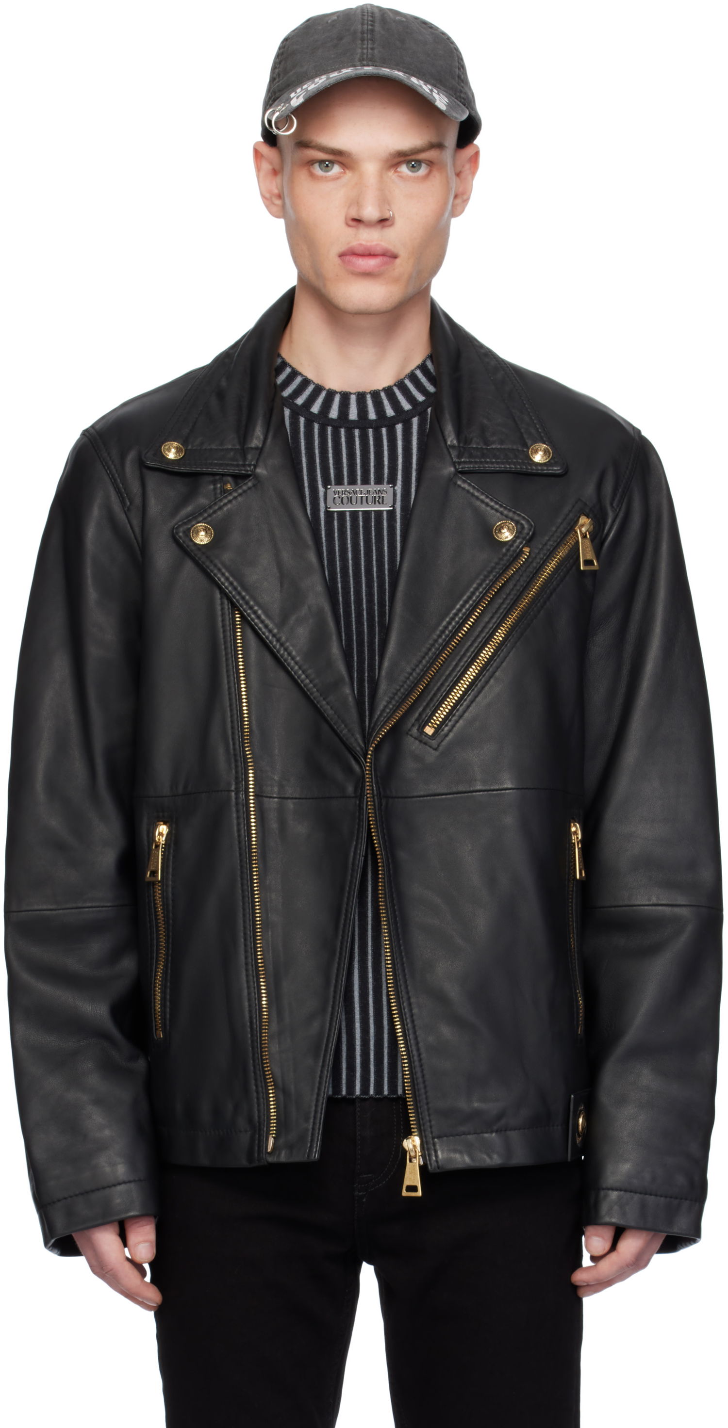 Bunda Versace Grained Leather Biker Jacket Čierna | E77GAVP02_ECPPS3, 0