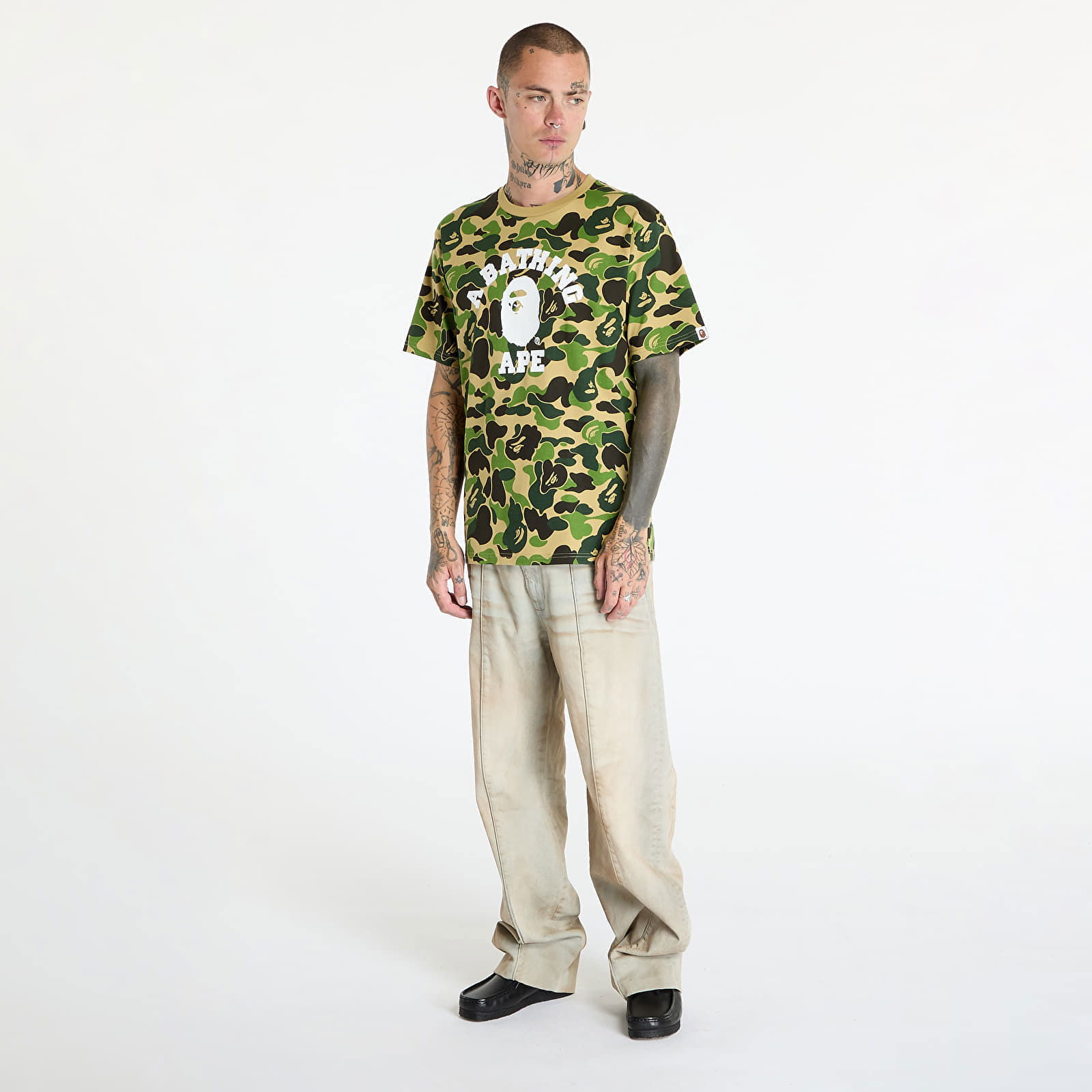 A BATHING APE Abc Camo College Tee Green