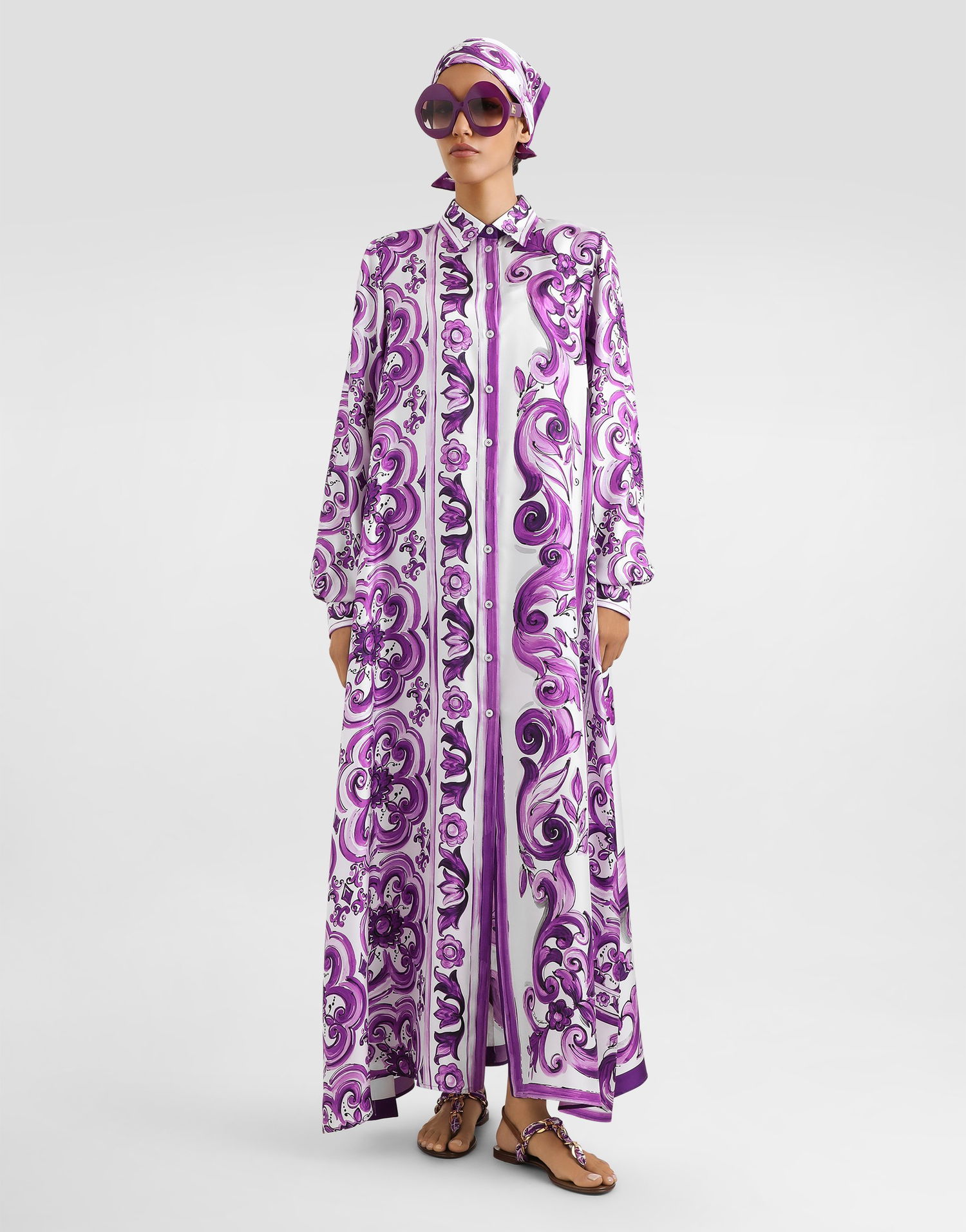 Šaty Dolce & Gabbana Dolce & Gabbana Majolica-Print Twill Shirt Dress Fialová | F6TYQTHI1TKIP3TN, 1