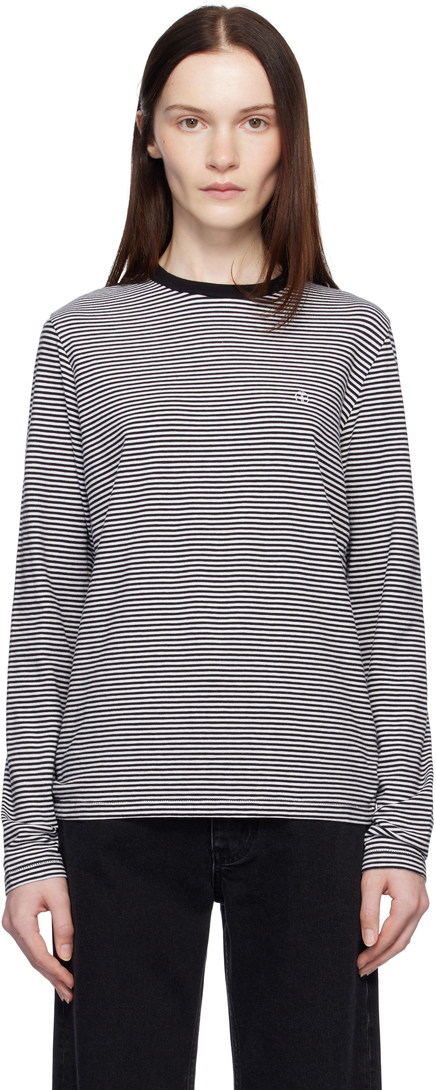 Tričko Anine Bing Rylan Striped Long Sleeve T-shirt Šedá | A-08-4280-074, 0