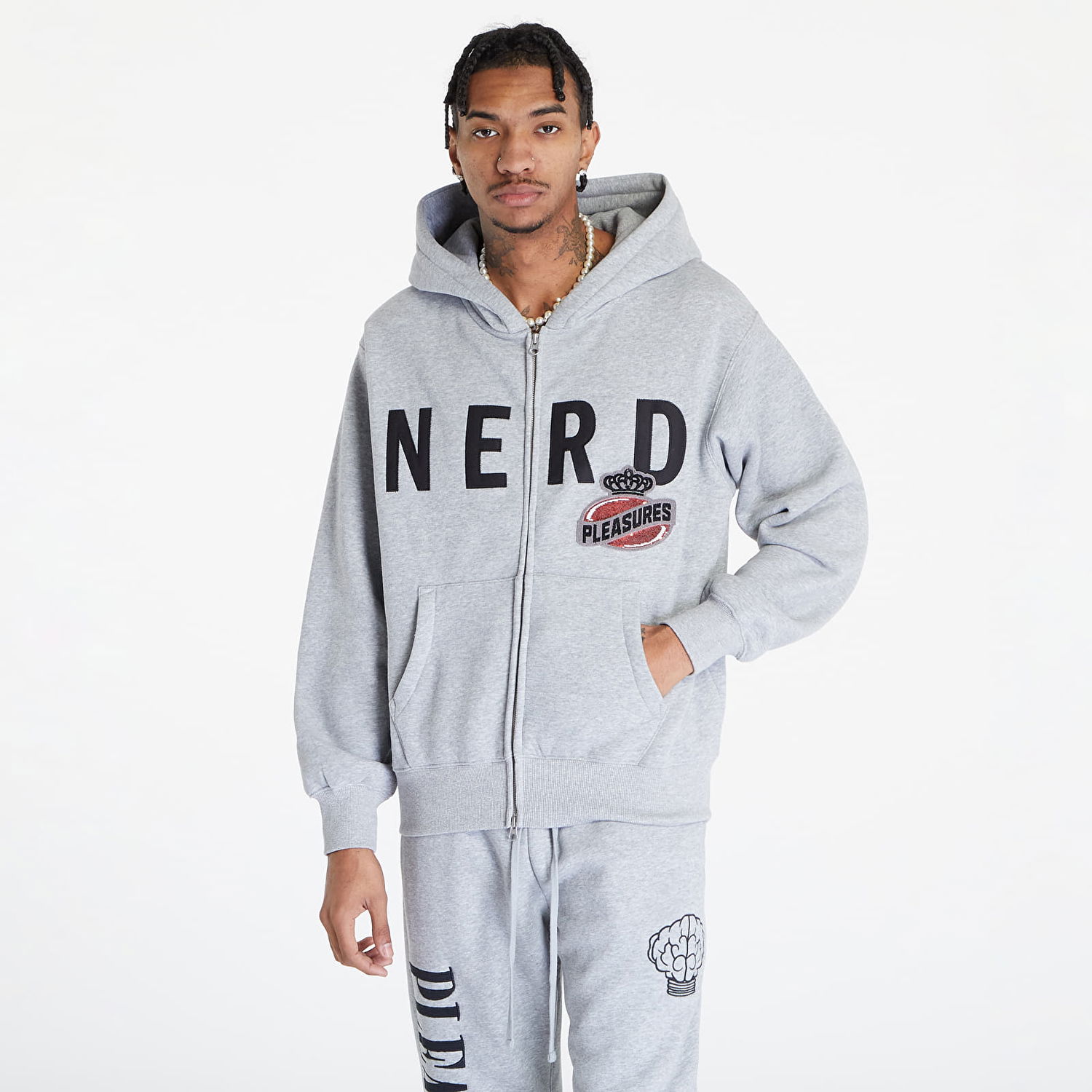 Mikina Pleasures x N.E.R.D Full-Zip Up Šedá | P23N002 GREY, 0