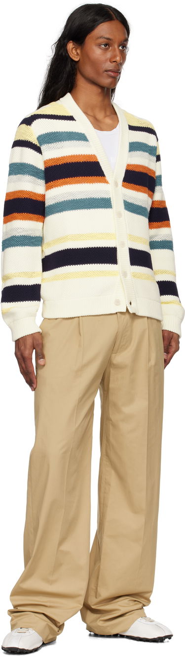 Sveter MAISON KITSUNÉ Maison Kitsuné Comfort Striped Knit Cardigan Biela | OM00506KT1129, 3
