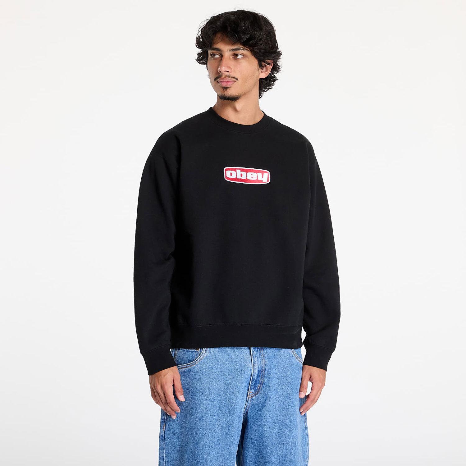 Mikina OBEY Dago Crew Sweatshirt Black Čierna | 112480153-BLK, 0