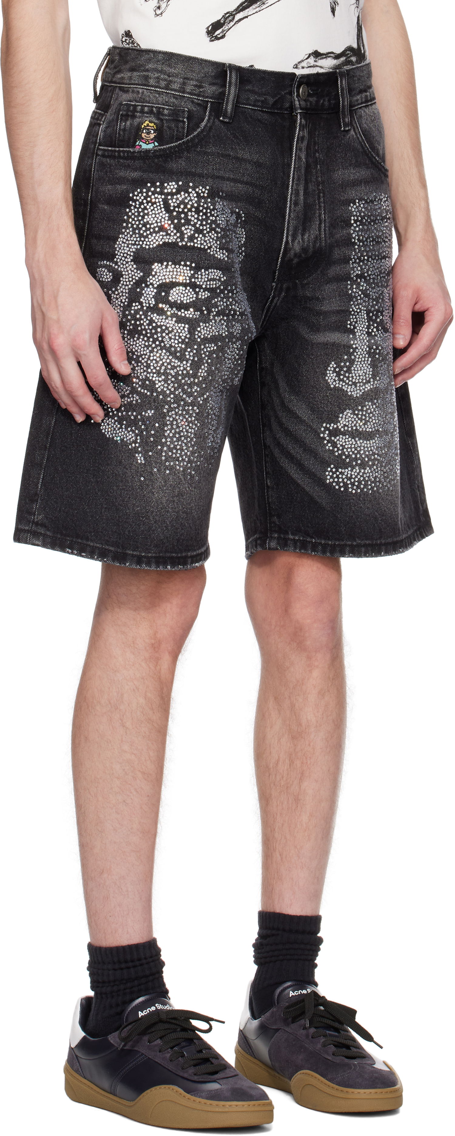 Šortky KidSuper KidSuper Rhinestone Face Denim Shorts Čierna | SS25-PT-10, 1