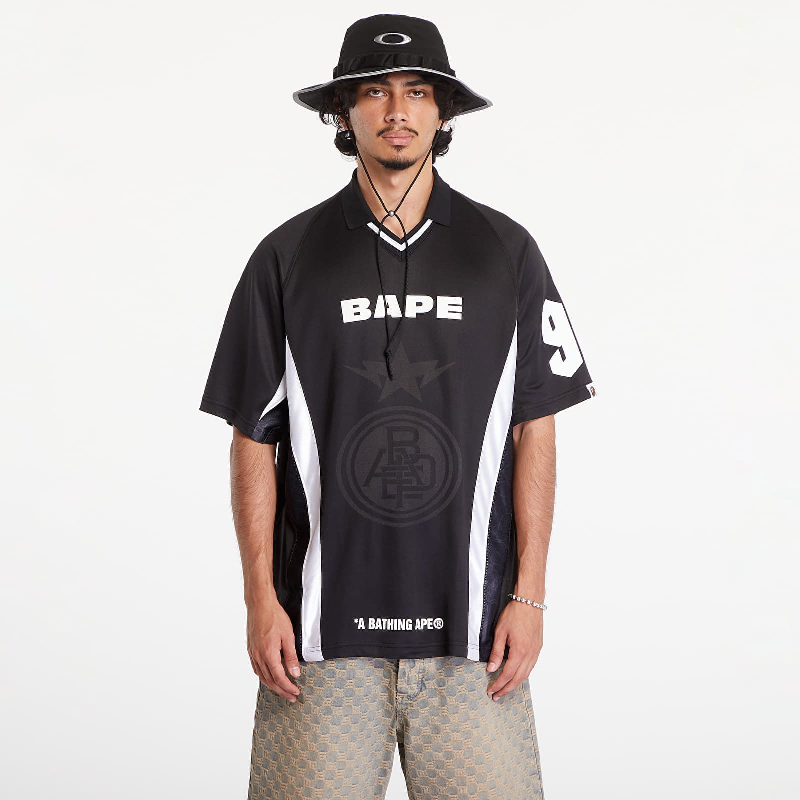 A BATHING APE Multi Logo Relaxed Fit Soccer Jersey M Black