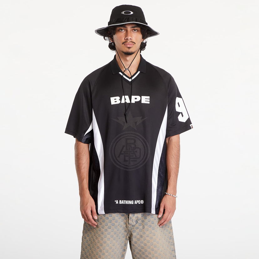 Tričko BAPE A BATHING APE Multi Logo Relaxed Fit Soccer Jersey M Black Čierna | 001CSK801308M BLK