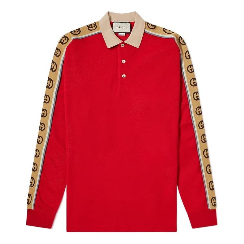Polo tričko Gucci Gucci Long Sleeve Polo With Stripe Červená | 598955-XJB0Q-6057