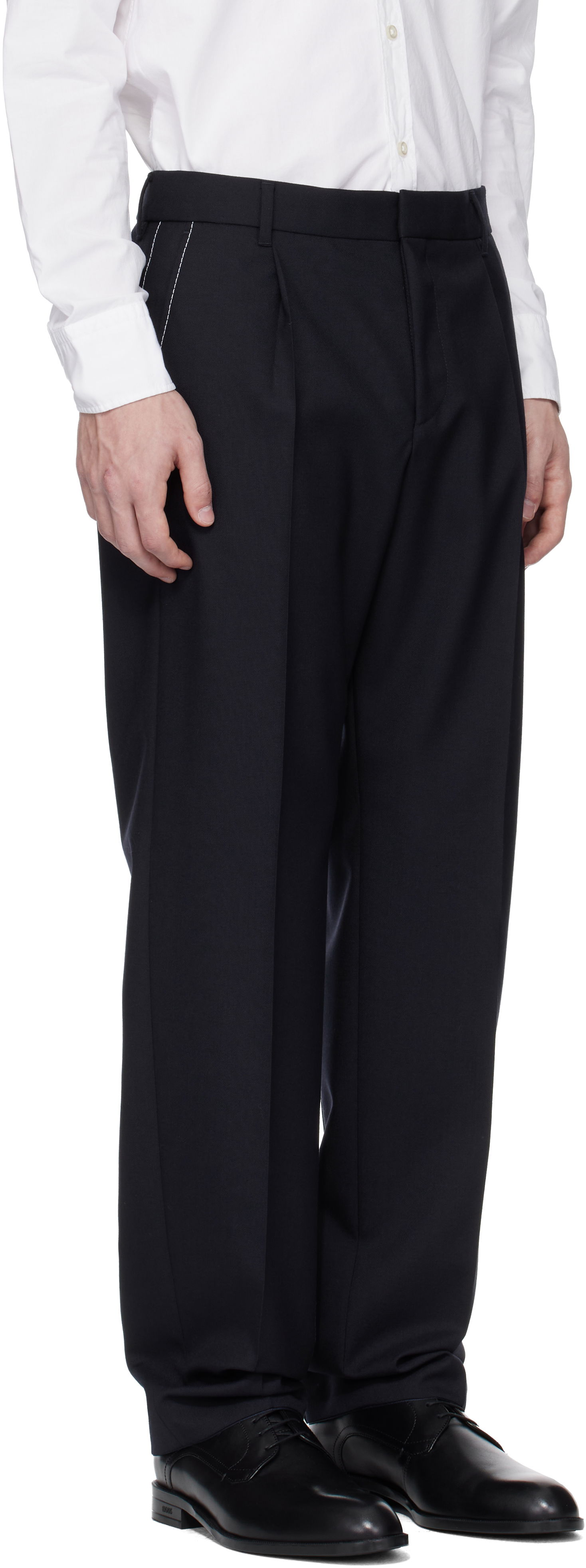 Nohavice BOSS Relaxed-Fit Virgin Wool Trousers Navy | 50545809, 1