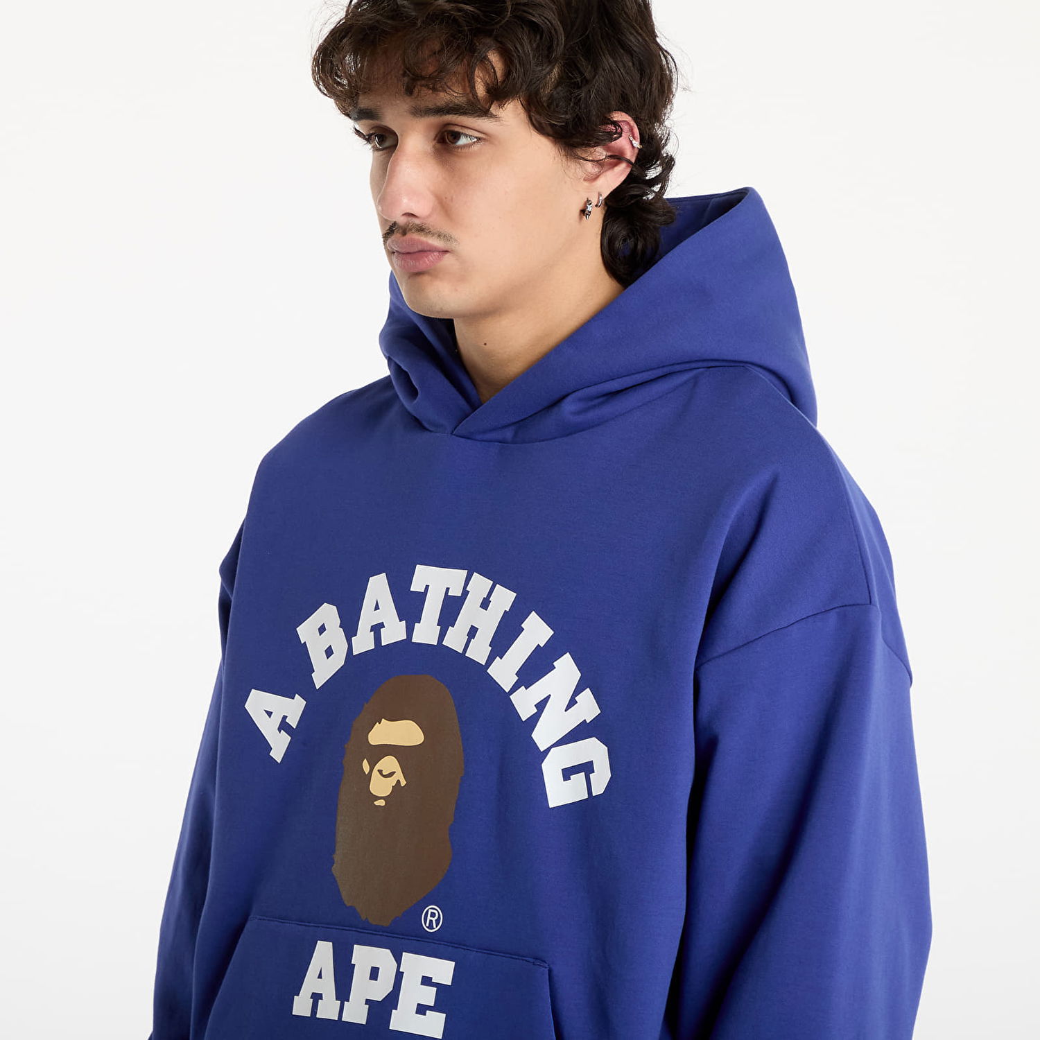 Mikina BAPE College Puffy Relaxed Fit Pullover Hoodie Modrá | 001PPK801012M BLU, 1
