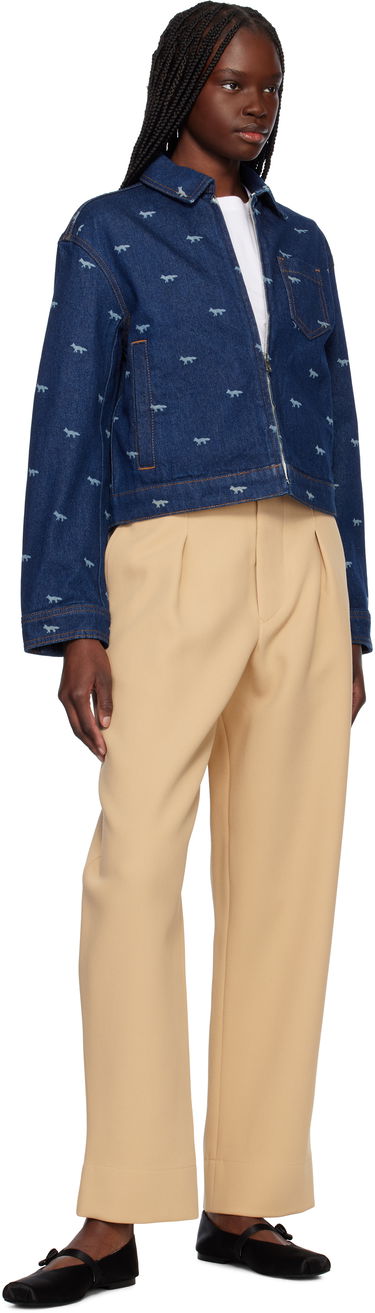 Bomber bunda MAISON KITSUNÉ Maison Kitsuné Zipped Cropped Denim Jacket Modrá | OW02104WD4014, 3
