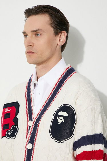 Sveter BAPE A Bathing Ape College Badges Knit Cardigan Biela | 1J80120051, 4