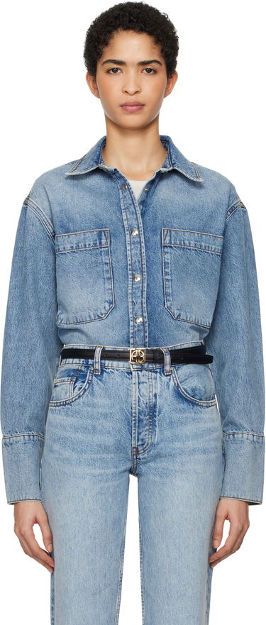 Opasok Anine Bing Dante Denim Button-Up Shirt Čierna | A-07-10239-WHD1, 0