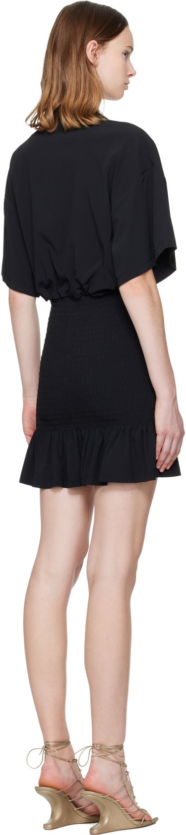 Šaty The Attico Fluid Cady Smocked Waist Ruffled Hem Minidress Čierna | 251WCA00452 ACC002AA, 2