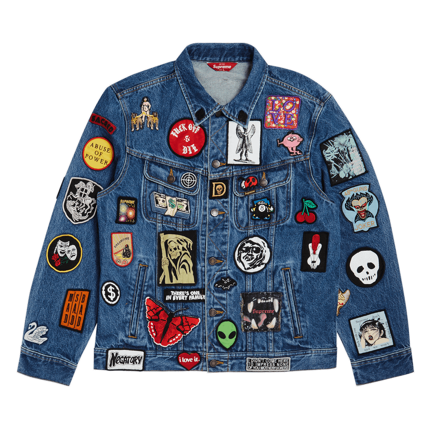 Bunda Supreme Patches Denim Trucker Jacket Navy | SS18J53 BLUE, 0