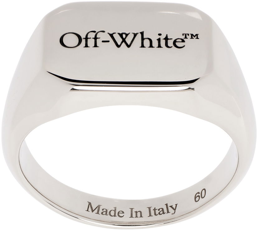 Prsteň Off-White Silver Rectangular Logo Ring Biela | OMOC079F24MET0027210