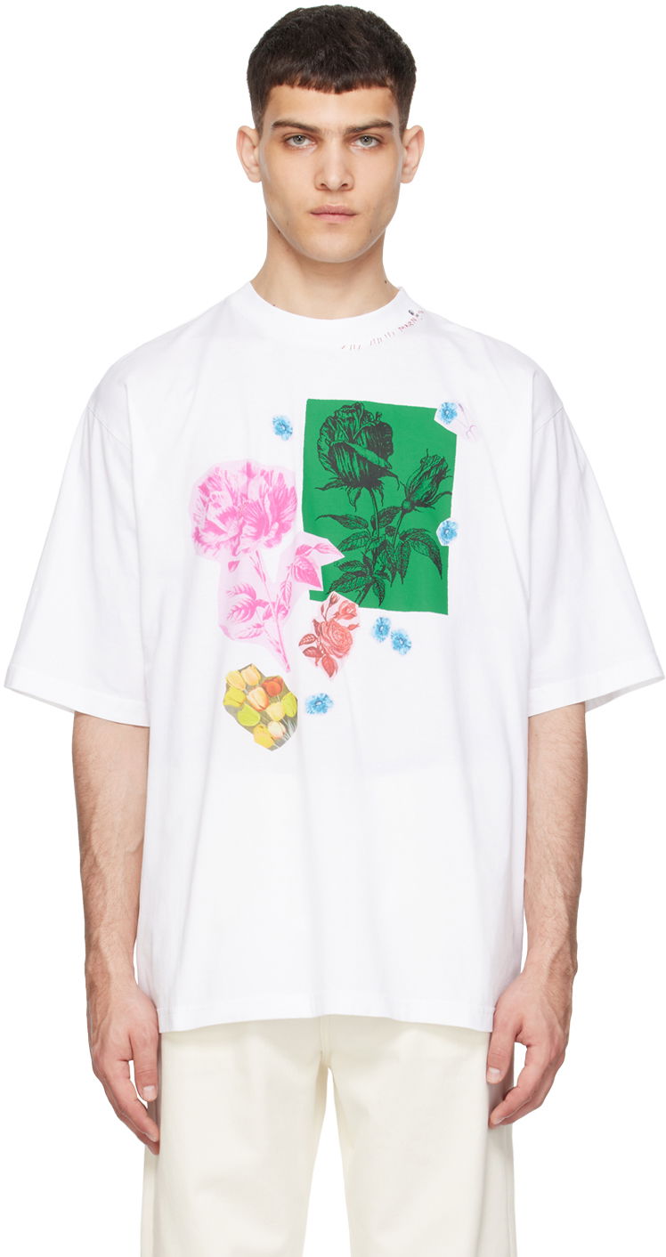 Tričko Marni Flower Prints T-Shirt Biela | HUMU0223PT USCW75, 0