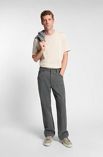Tričko BOSS Cotton T-shirt with herringbone structure Béžová | 50549601, 1