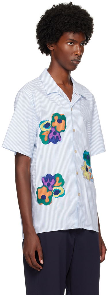 Košeľa Paul Smith PS Paul Smith Striped Flowers Appliquéd Shirt Modrá | M2R-695UP-N22097-41, 1