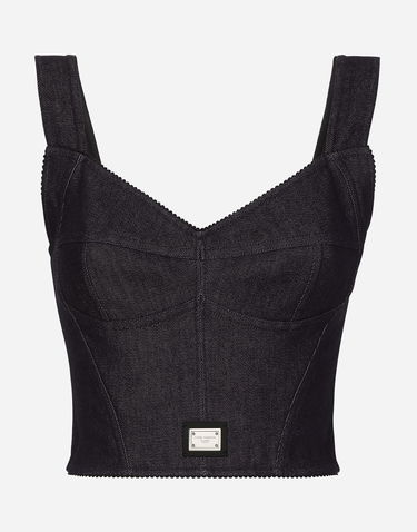 Crop Top Dolce & Gabbana Cotton Denim Corset Top Modrá | F7W98DG8LT2S9001, 0
