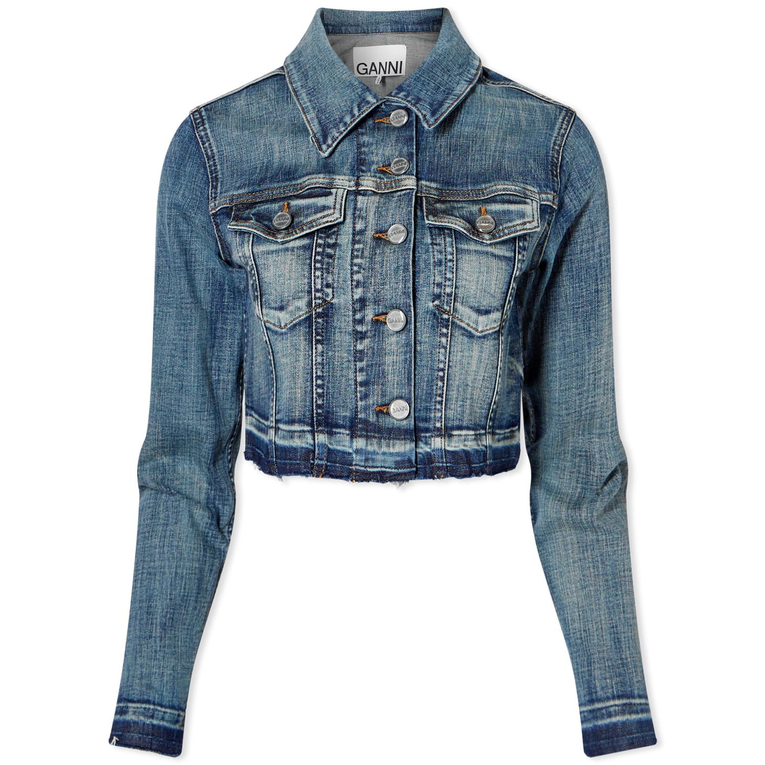 Bunda GANNI Denim Crop Jacket Navy | J1257-091, 0