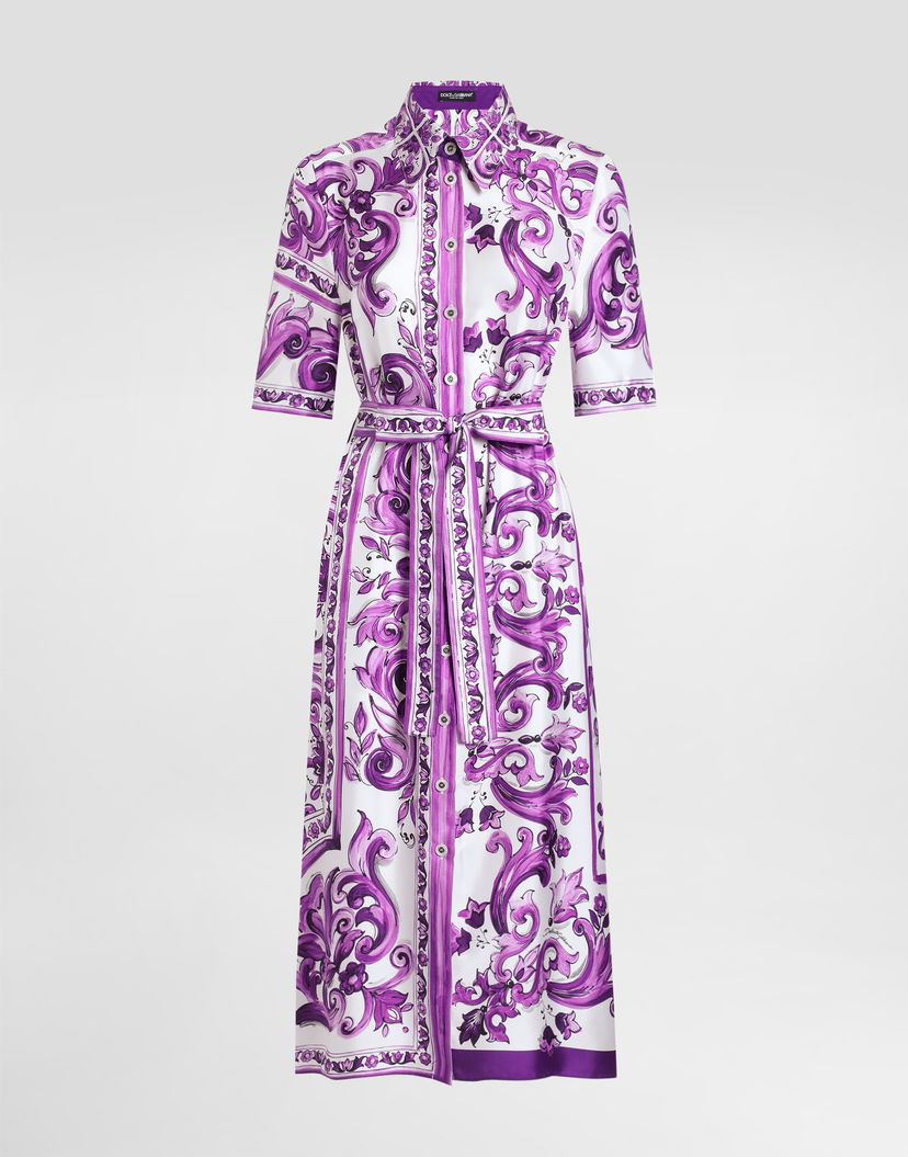 Šaty Dolce & Gabbana Dolce & Gabbana Majolica-Print Twill Shirt Dress Fialová | F6JICTHI1Y7I03TN
