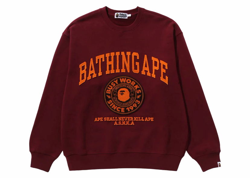 Mikina BAPE BAPE College Graphic Crewneck Burgundy Vínová | 1J80-113-060