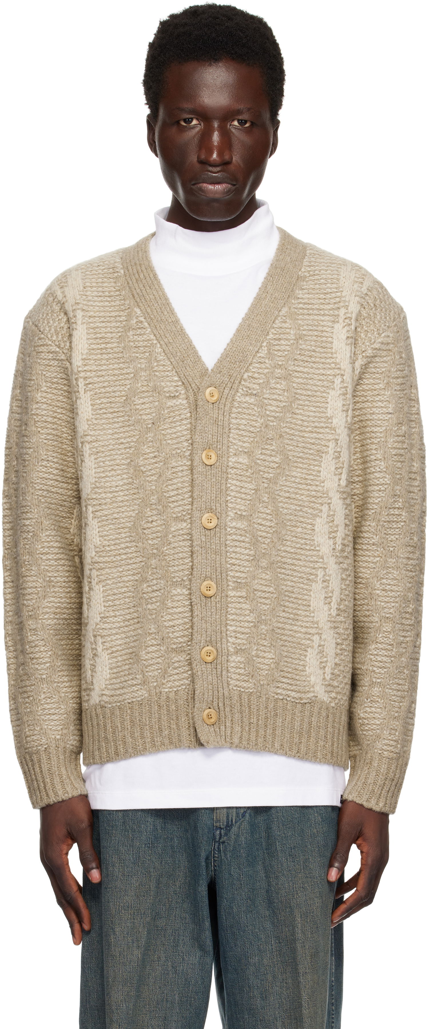 Sveter BEAMS BEAMS PLUS Heavy Cable Pattern Cardigan Béžová | 38150206156, 0