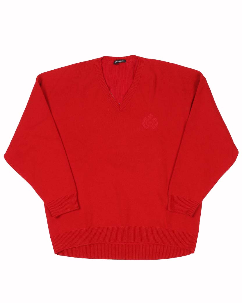 Sveter Balenciaga V Neck Logo Knitwear Červená | 594732-T4097-6400., 0