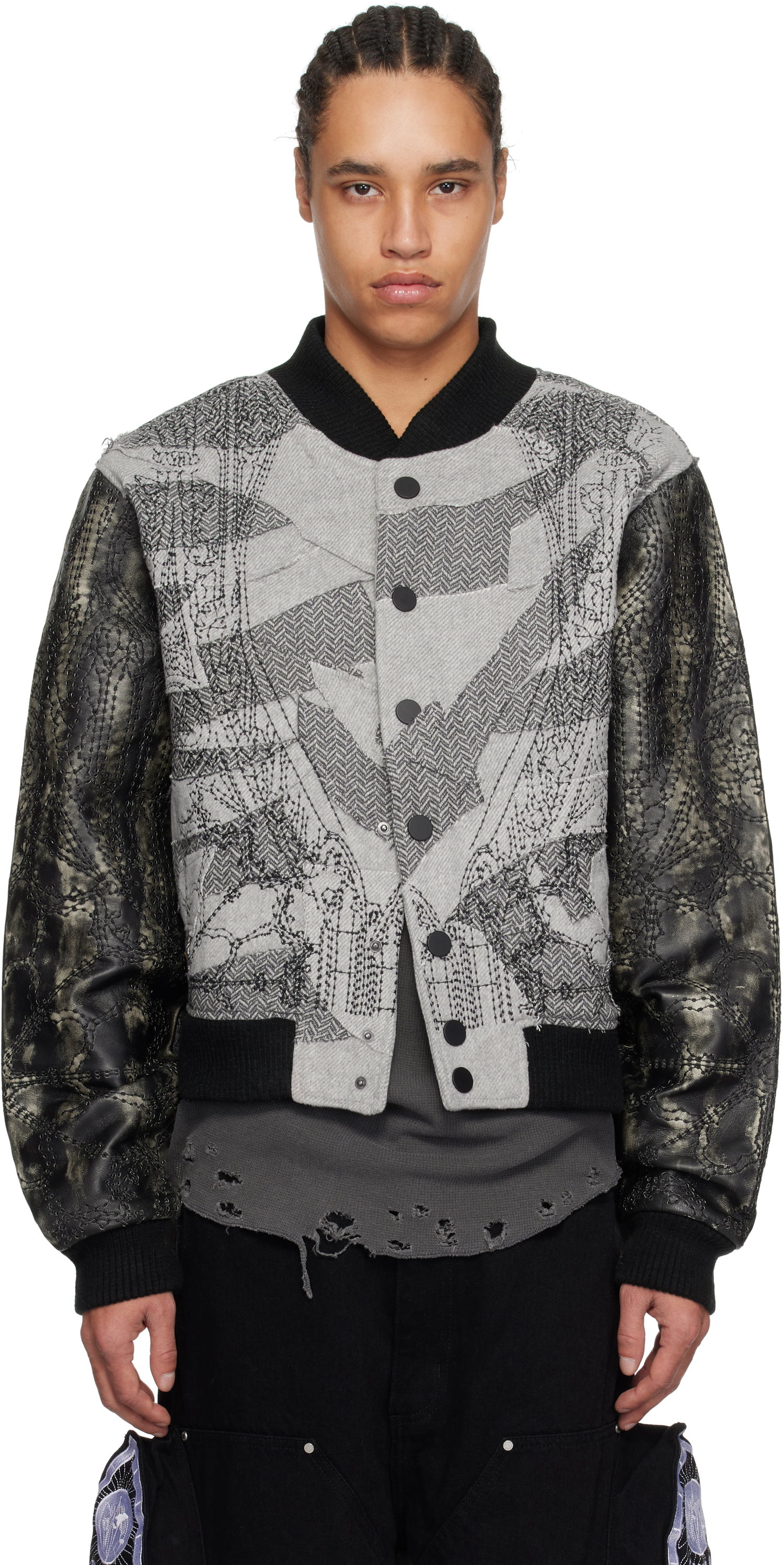 Bomber bunda Who Decides War Who Decides War Notre Dame Embroidered Varsity Jacket Šedá | 1131340021SS25, 0