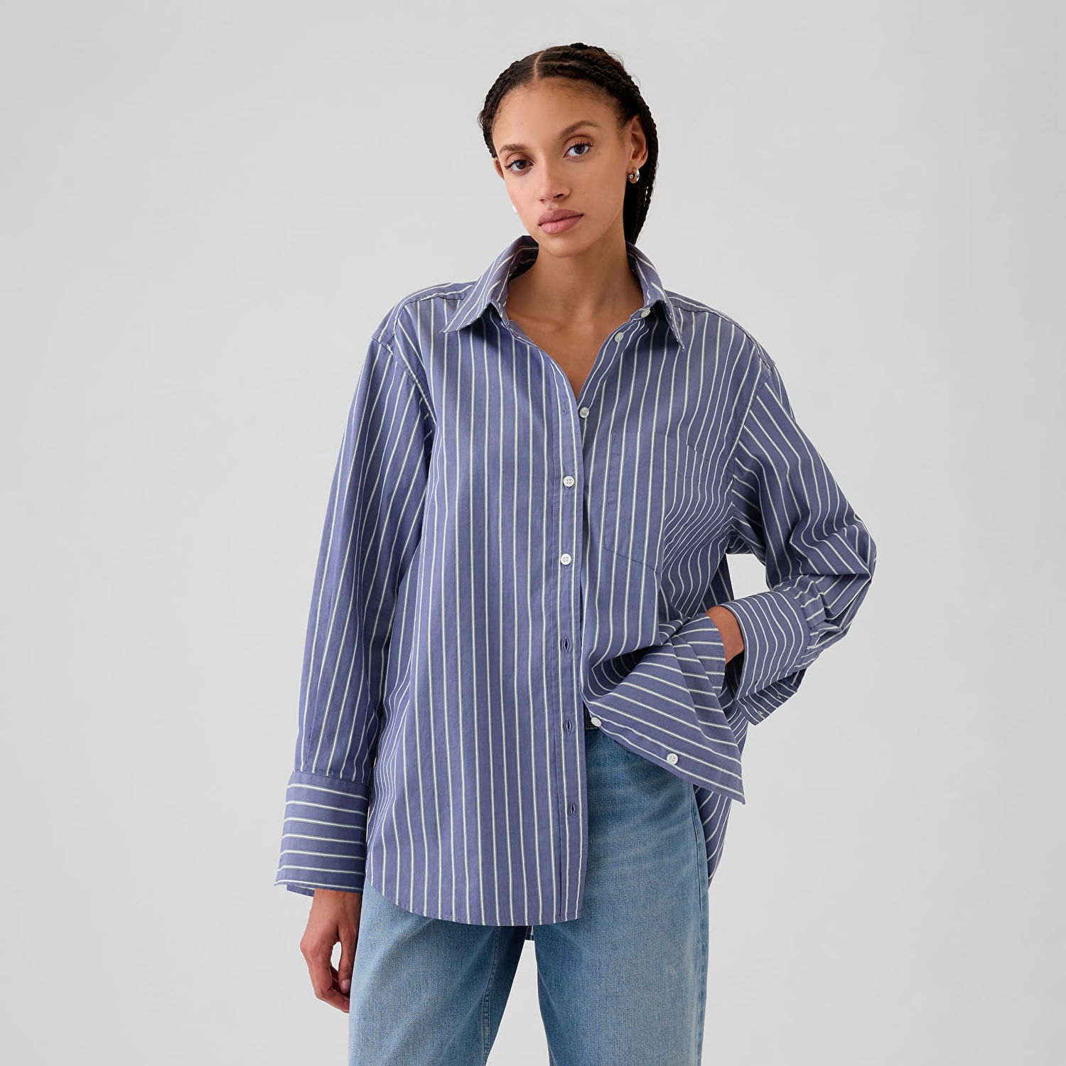 Košeľa GAP Shirt Stripy Big Shirt Blue Green Stripe XS Šedá | 519040-03, 0