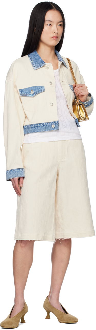 Bunda Moschino Moschino Jeans Textured Cotton Hemp Cropped Jacket Biela | 251K20509, 3