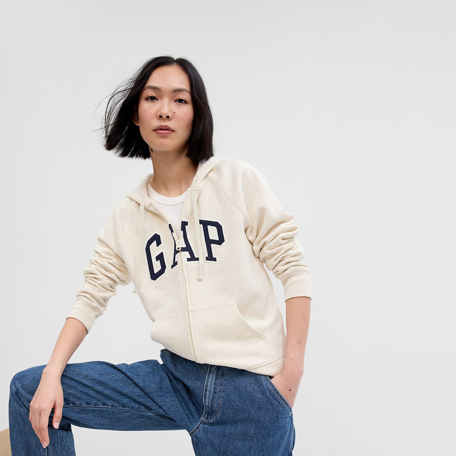 Mikina GAP Fullzip Logo Hoodie Oatmeal Heather Béžová | 463503-16, 0