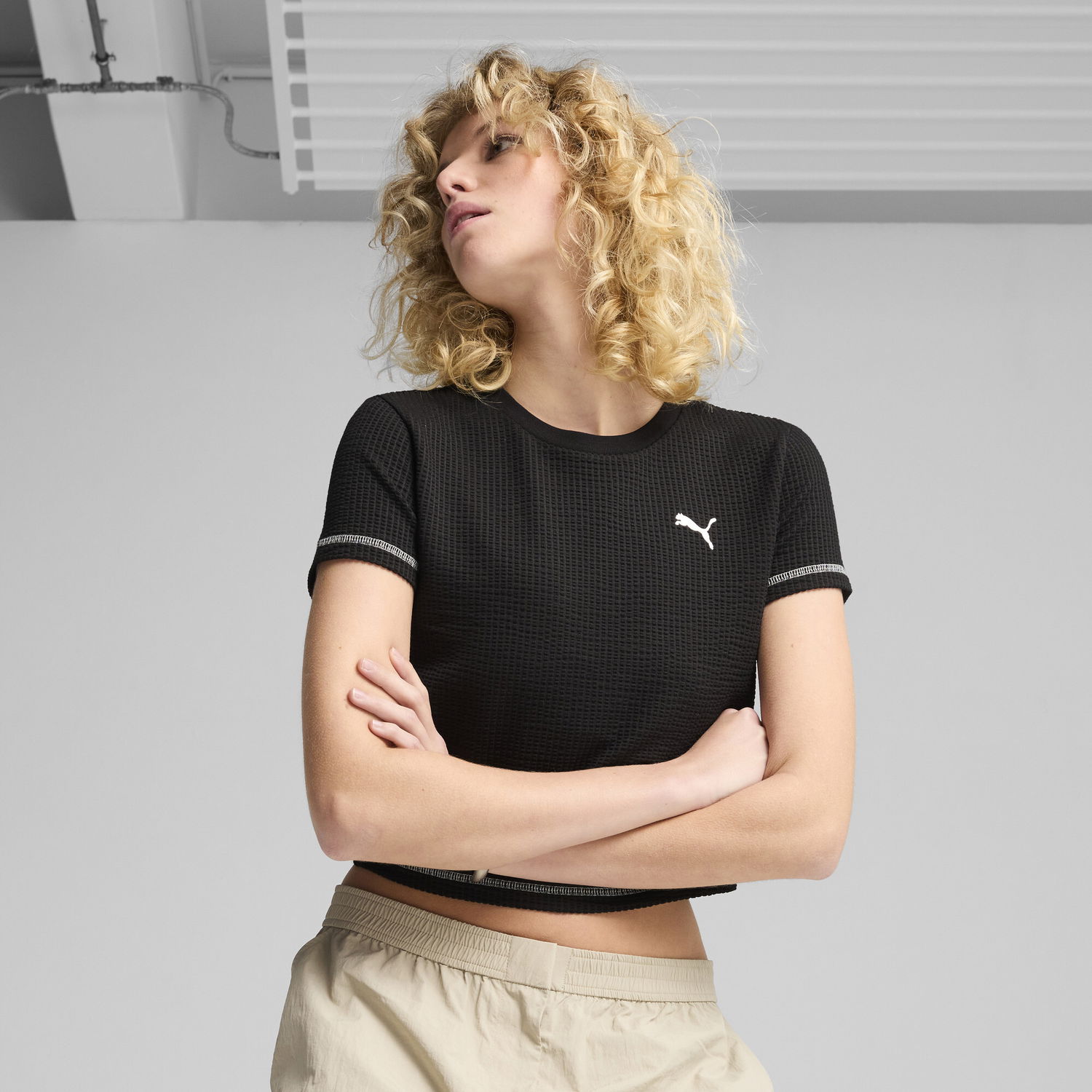Crop Top Puma DARE TO Textured Baby Tee Čierna | 629806_01, 0